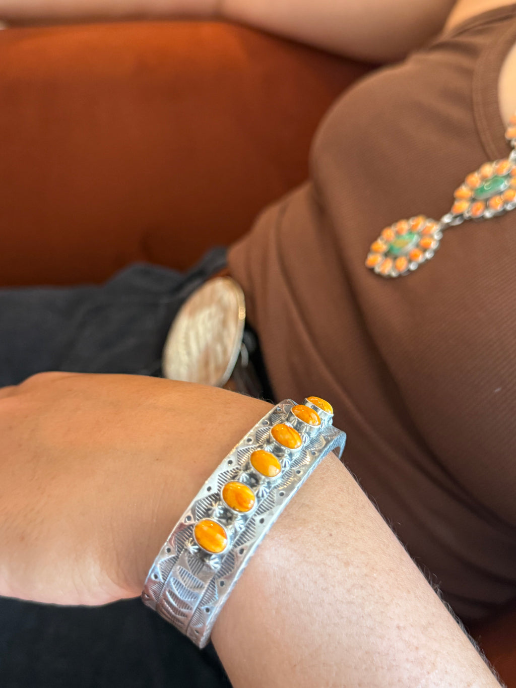Sterling silver Orange Spiny cuff