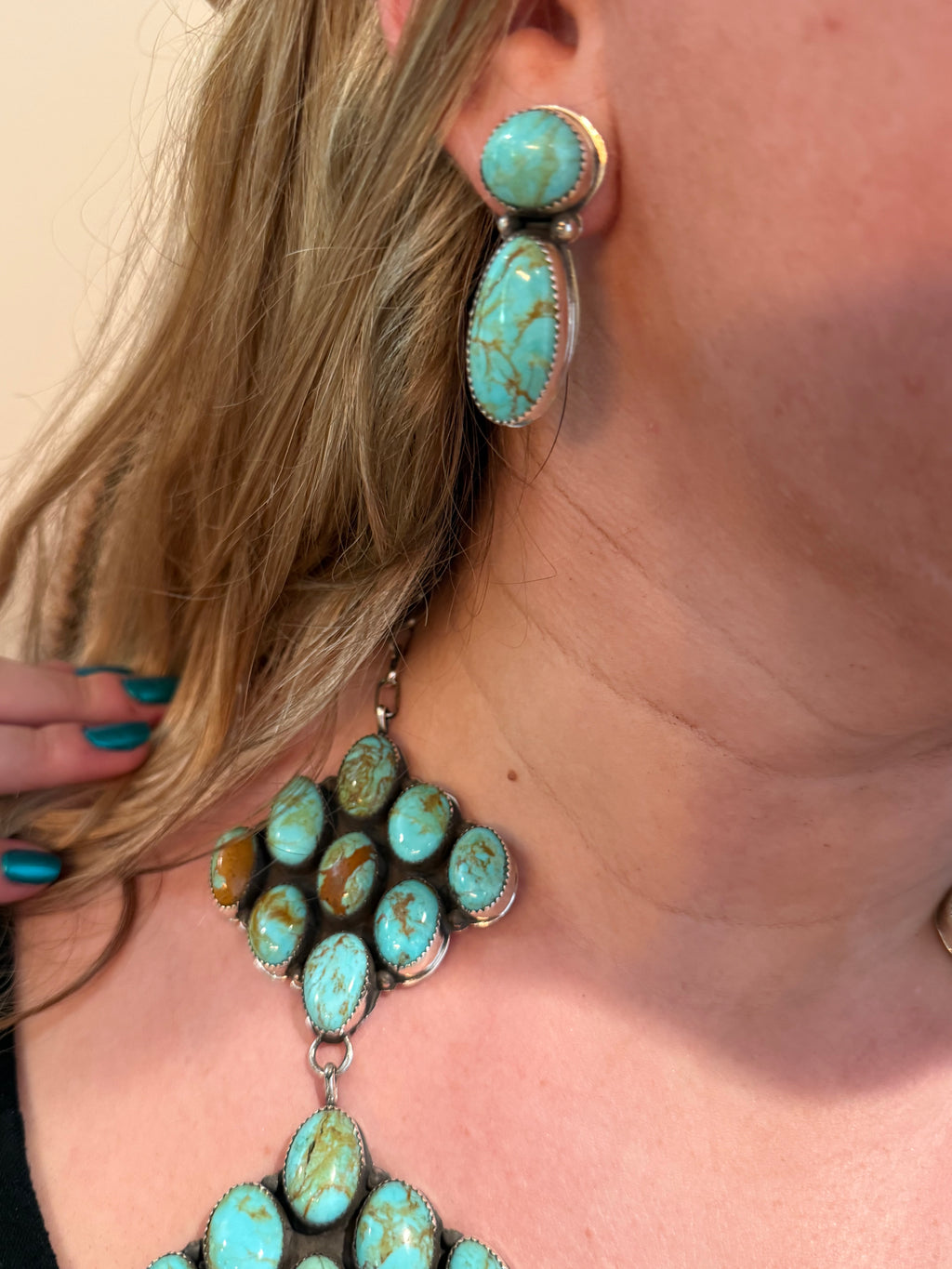 Sterling silver Large Mine 8 turquoise lariat