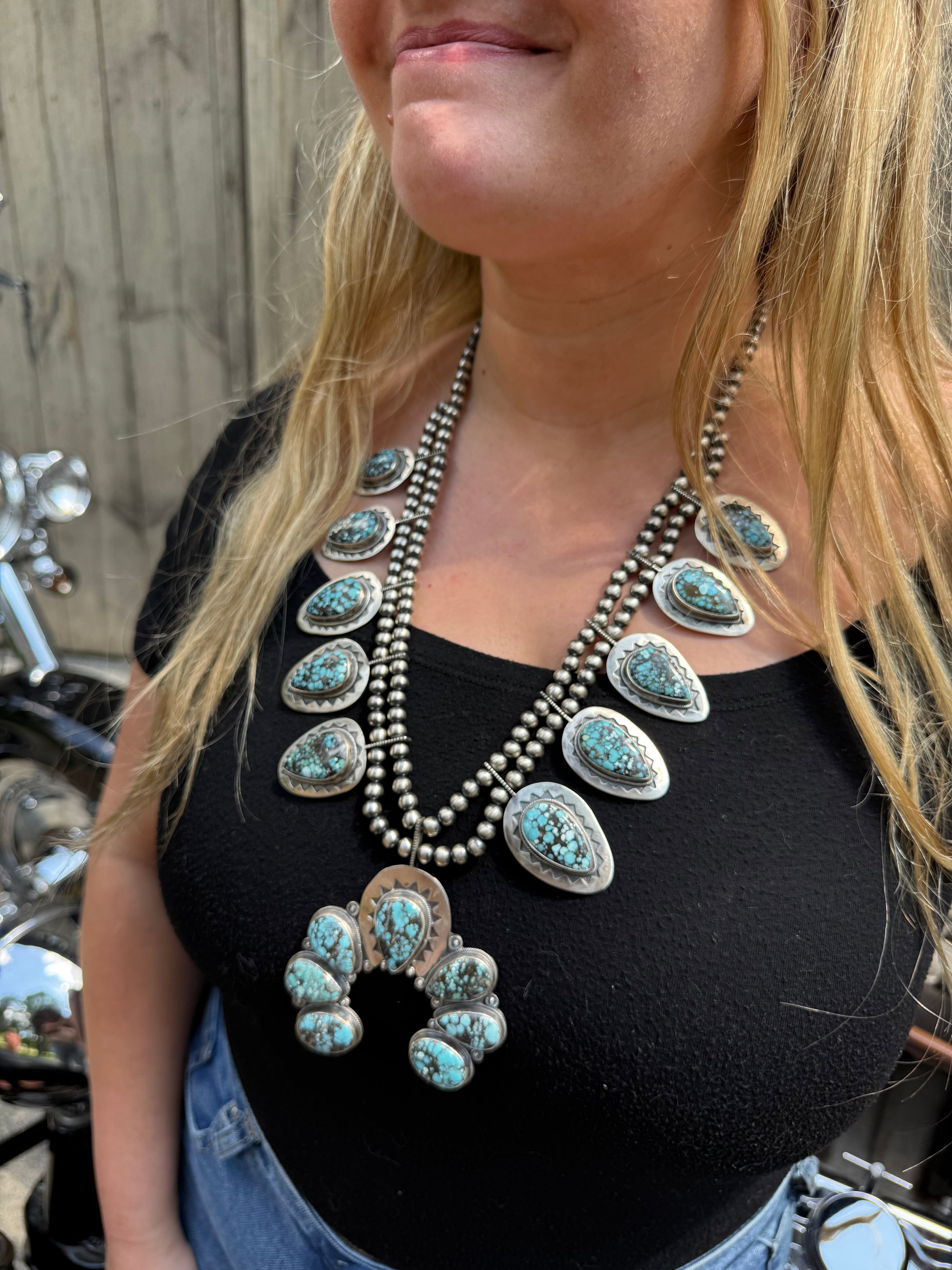 Sterling silver Blue Moon Squash blossom necklace
