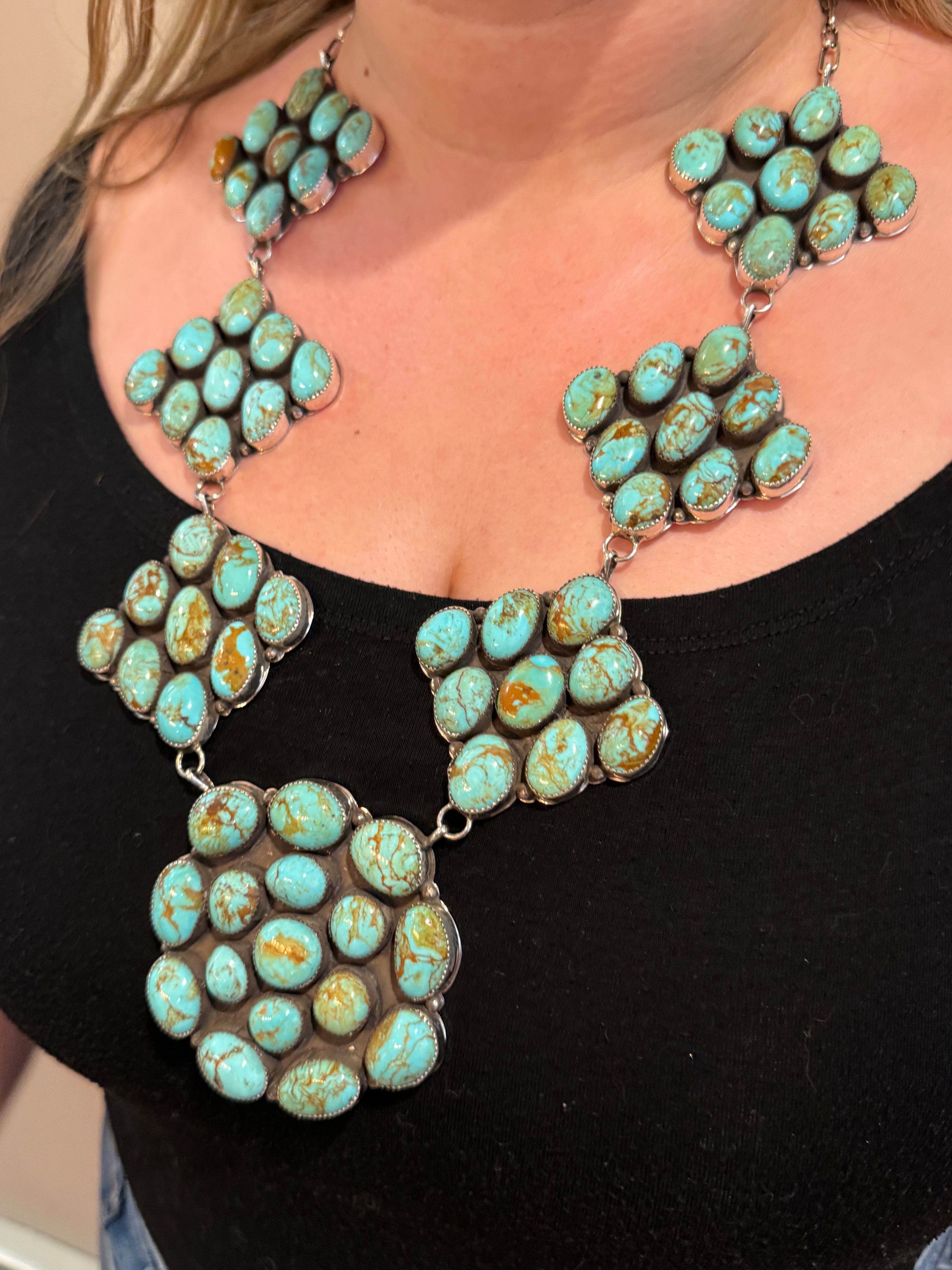 Sterling silver Large Mine 8 turquoise lariat
