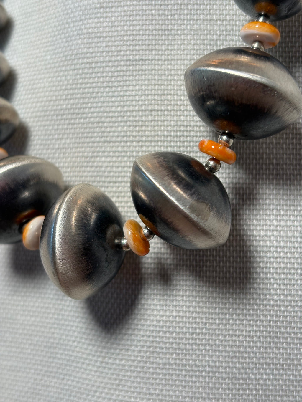 Sterling Silver Orange Spiny Graduated Pearl Necklace