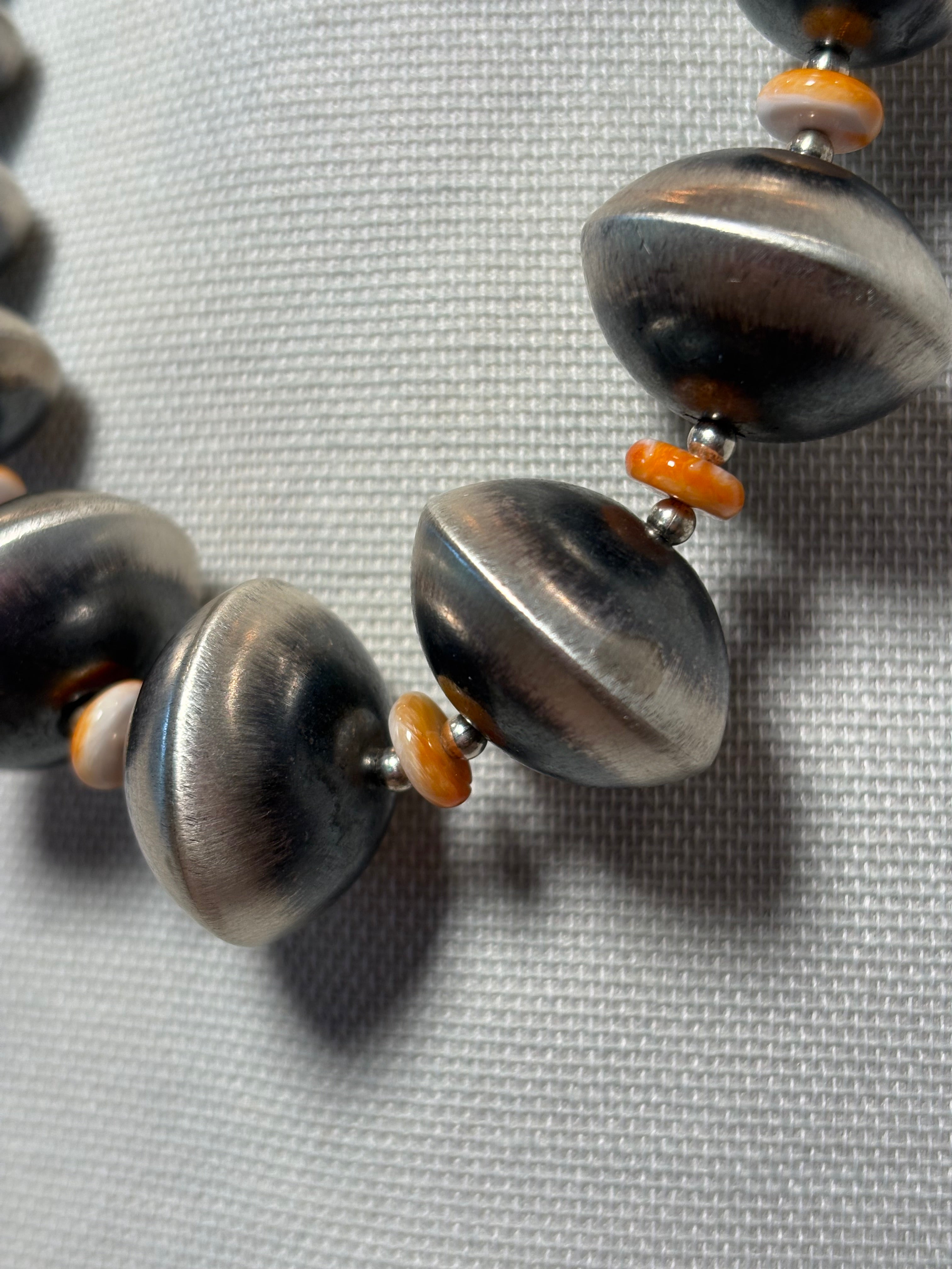 Sterling Silver Orange Spiny Graduated Pearl Necklace