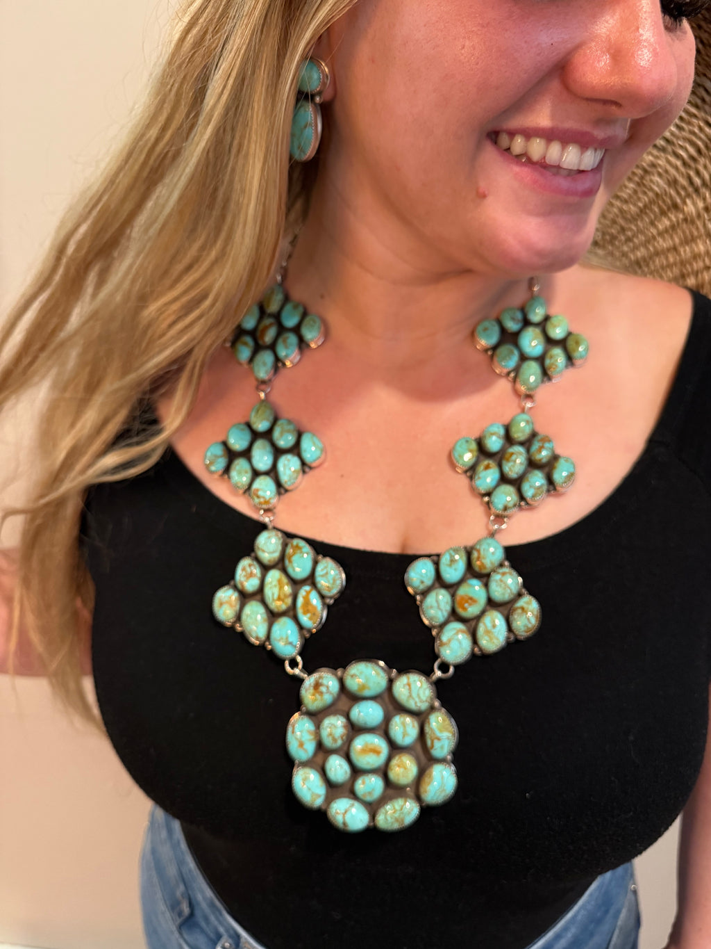 Sterling silver Large Mine 8 turquoise lariat