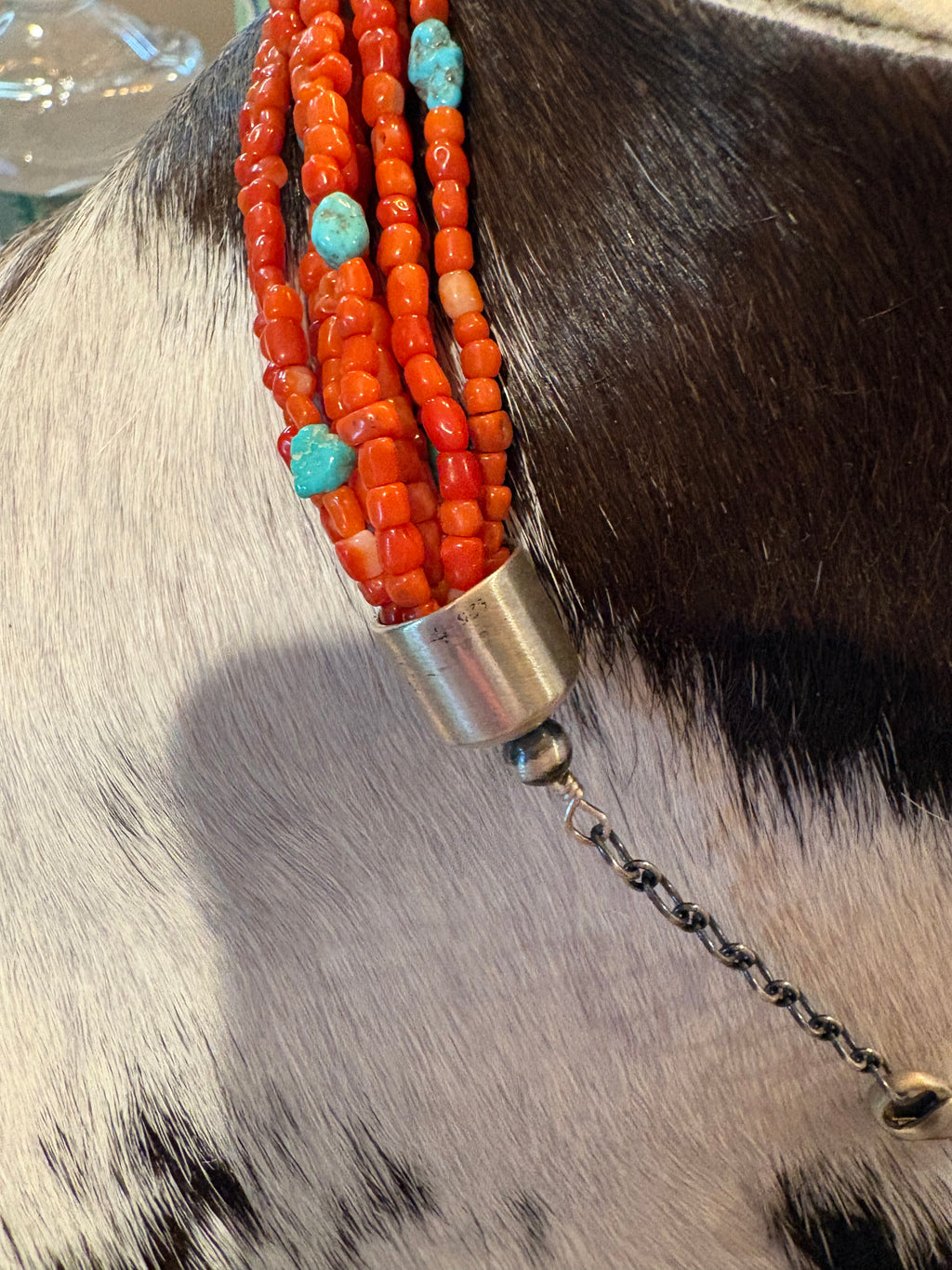 Sterling Silver Spiny & Turquoise Bead Necklace