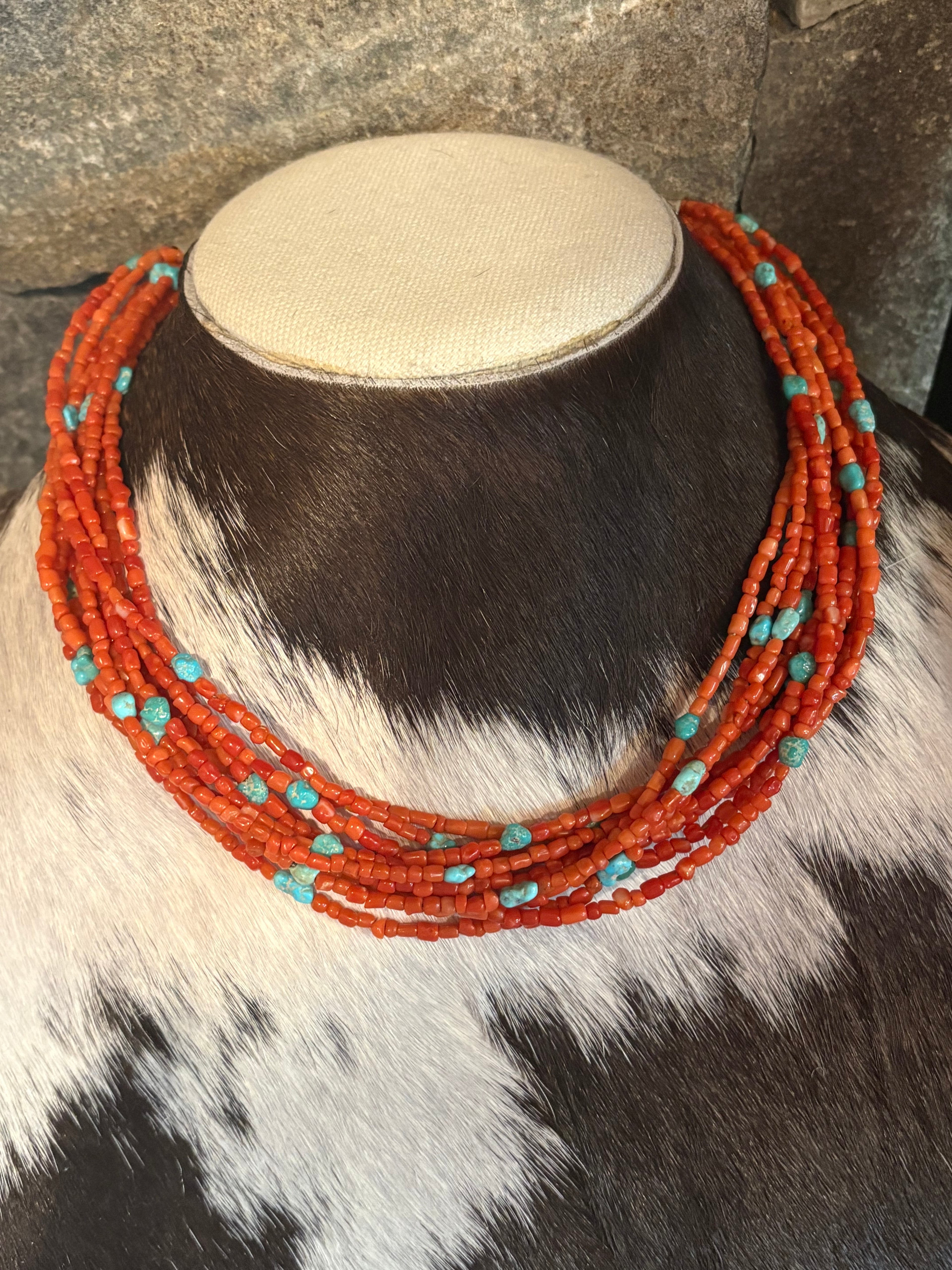 Sterling Silver Spiny & Turquoise Bead Necklace