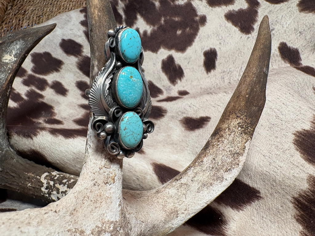 Sterling Silver Mine 8 Turquoise Adjustable Ring