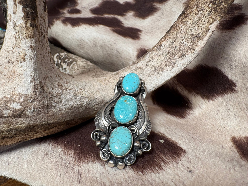 Sterling Silver Mine 8 Turquoise Adjustable Ring