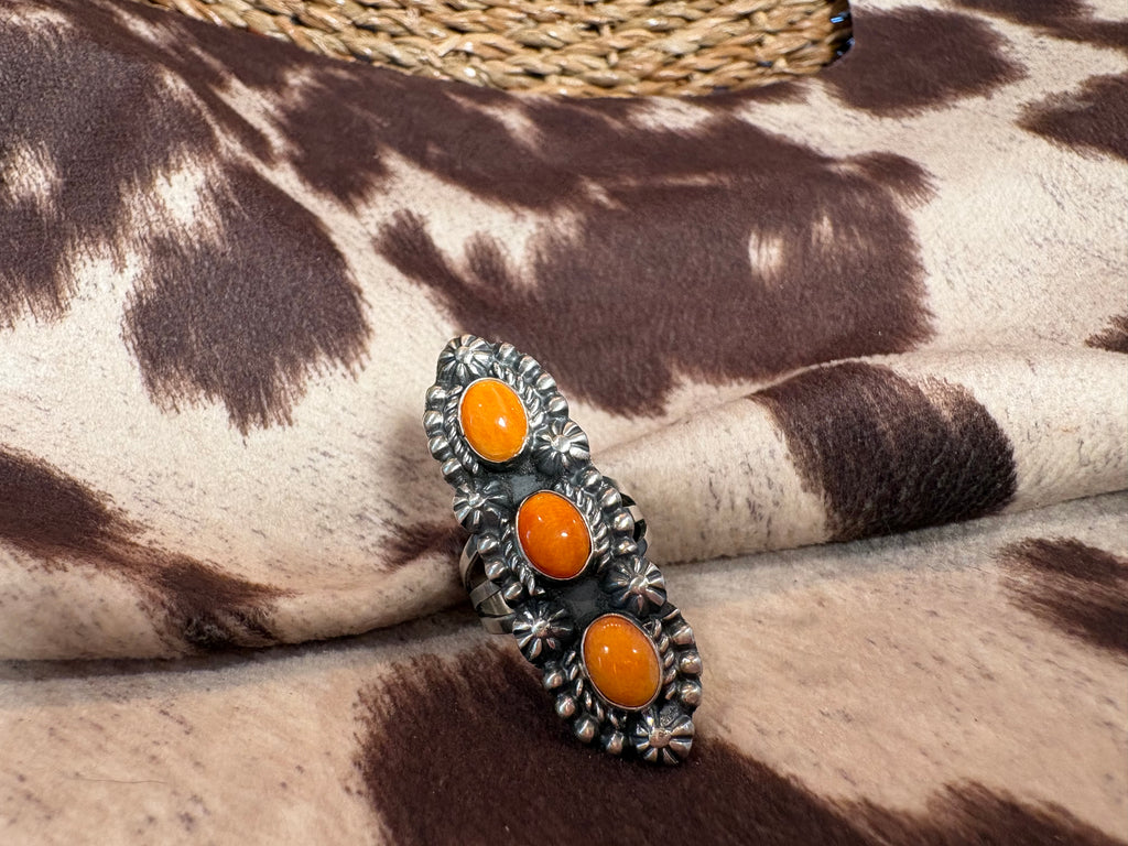 Sterling Silver Orange Spiny Ring