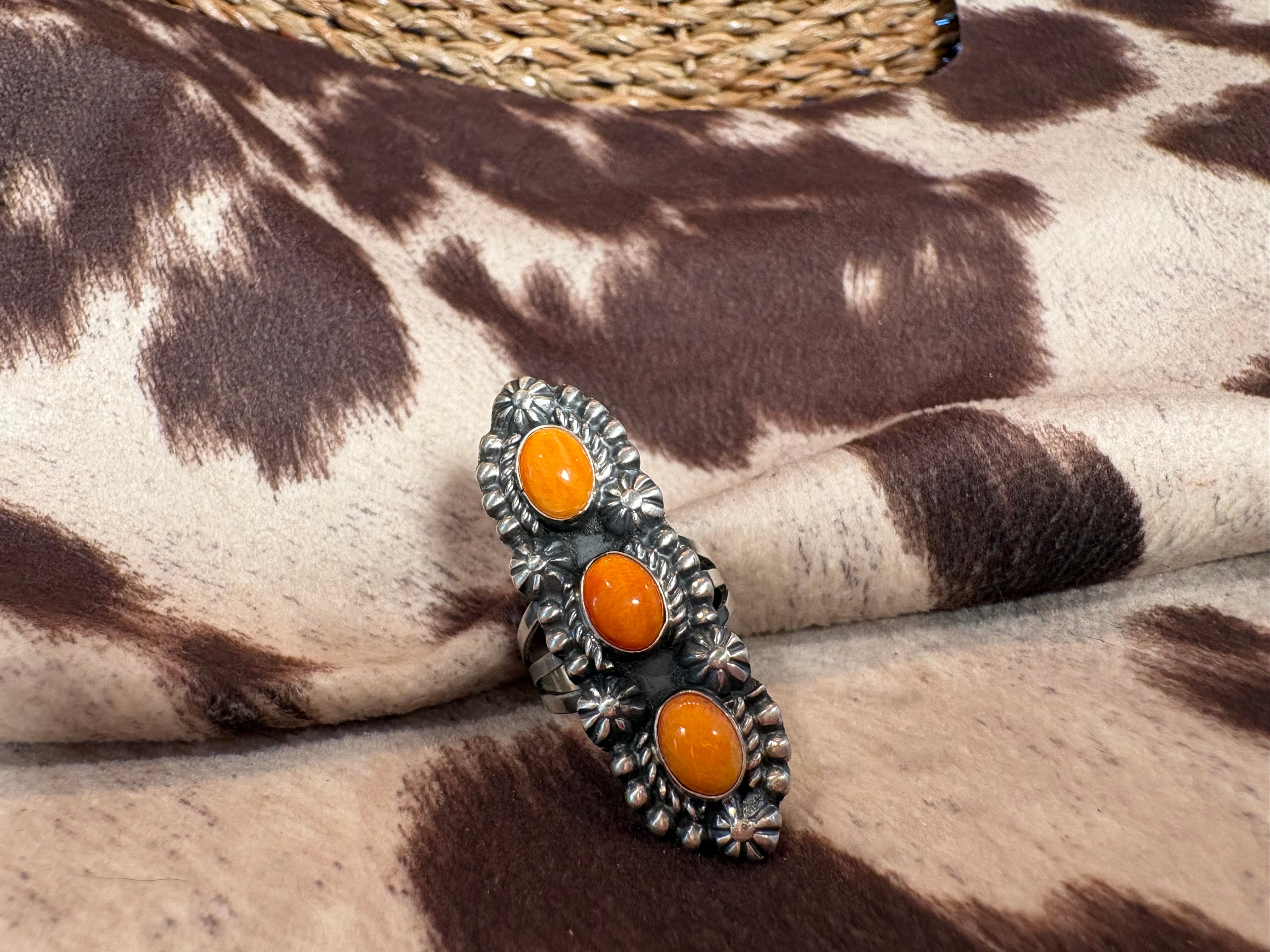 Sterling Silver Orange Spiny Ring