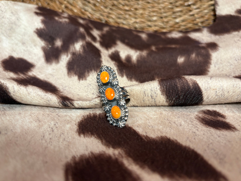 Sterling Silver Orange Spiny Ring
