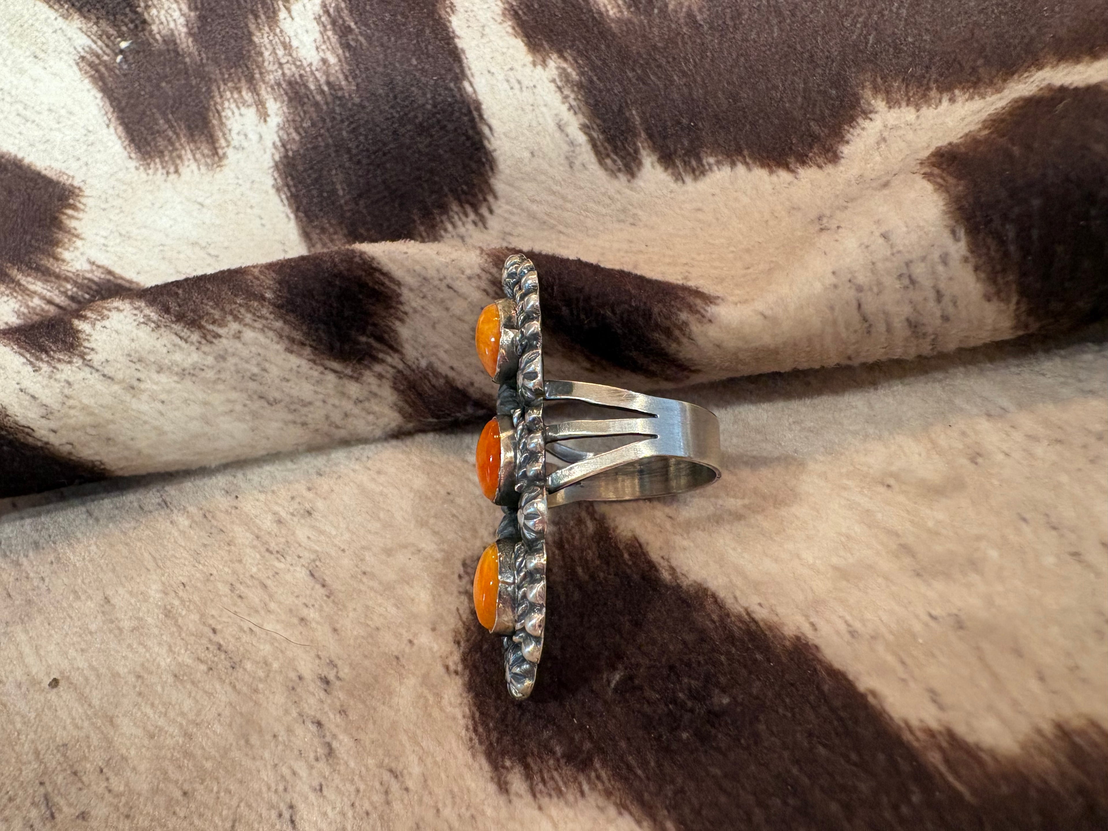 Sterling Silver Orange Spiny Ring