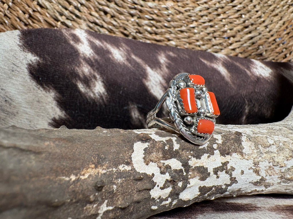 Sterling Silver Orange Cluster Ring