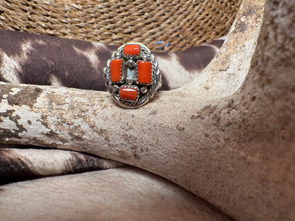 Sterling Silver Orange Cluster Ring