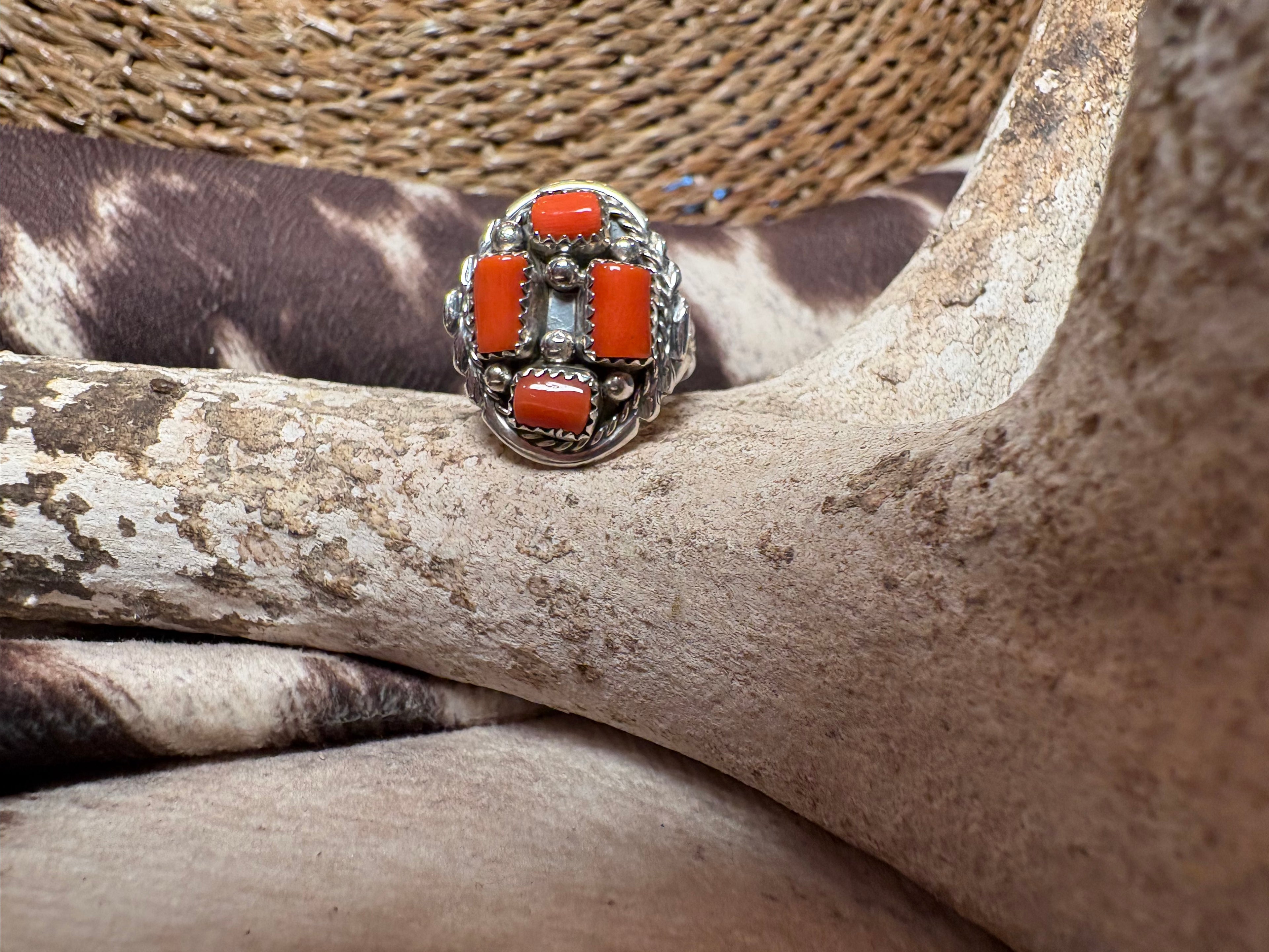 Sterling Silver Orange Cluster Ring
