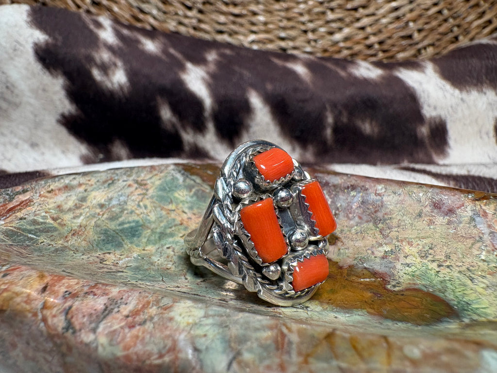 Sterling Silver Orange Cluster Ring