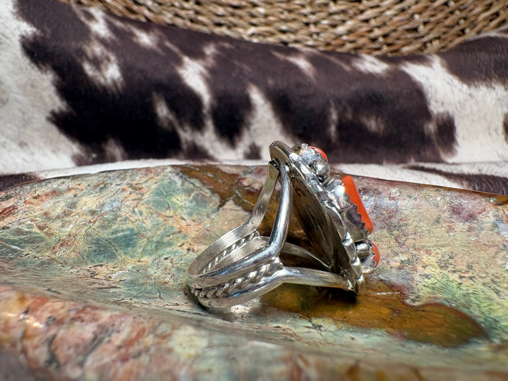 Sterling Silver Orange Cluster Ring