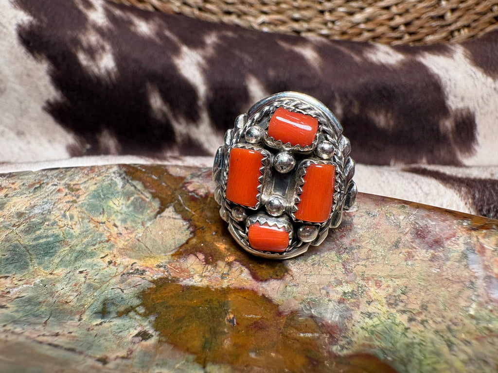 Sterling Silver Orange Cluster Ring