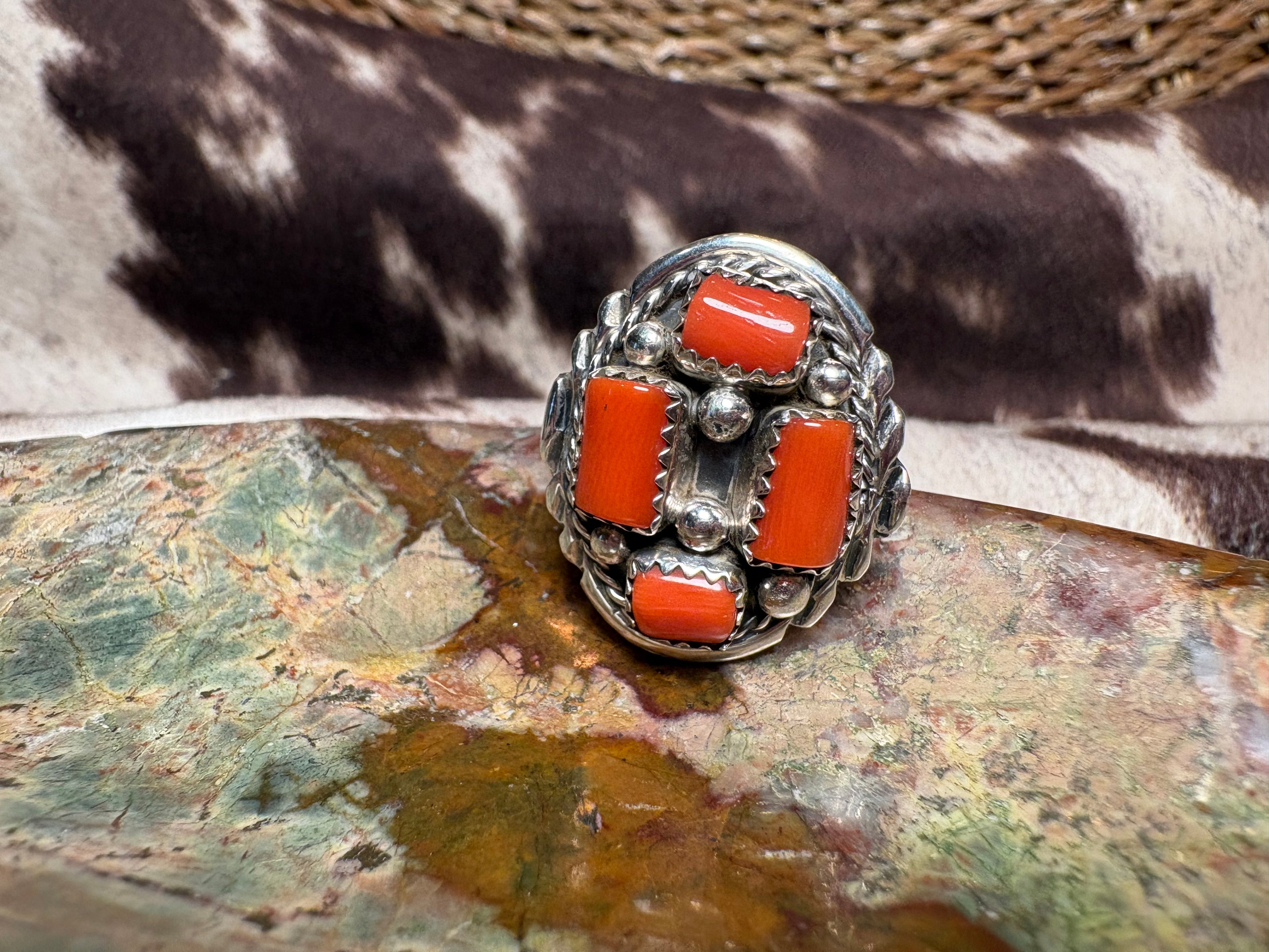 Sterling Silver Orange Cluster Ring