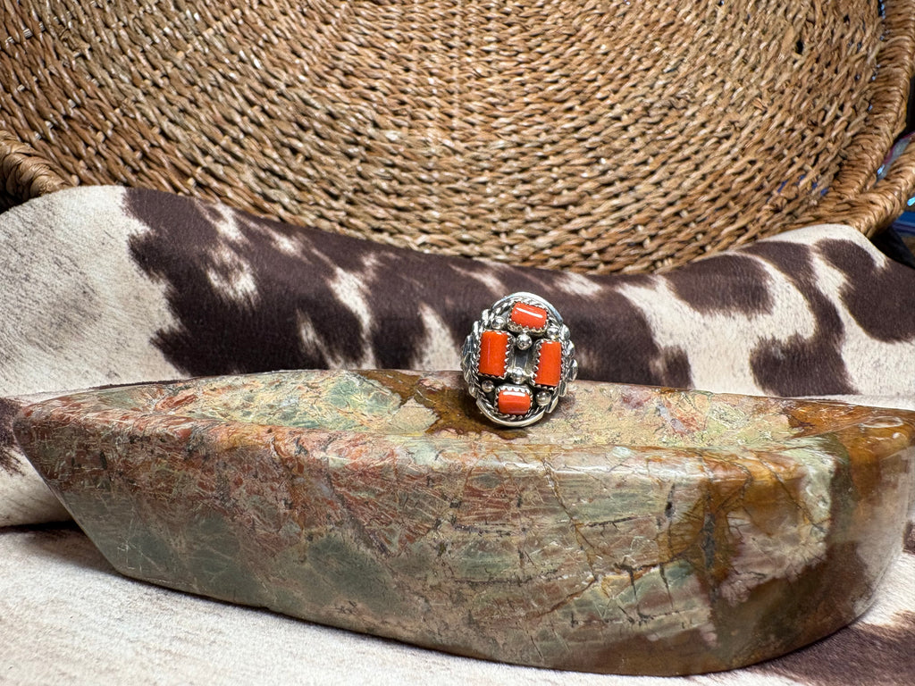 Sterling Silver Orange Cluster Ring