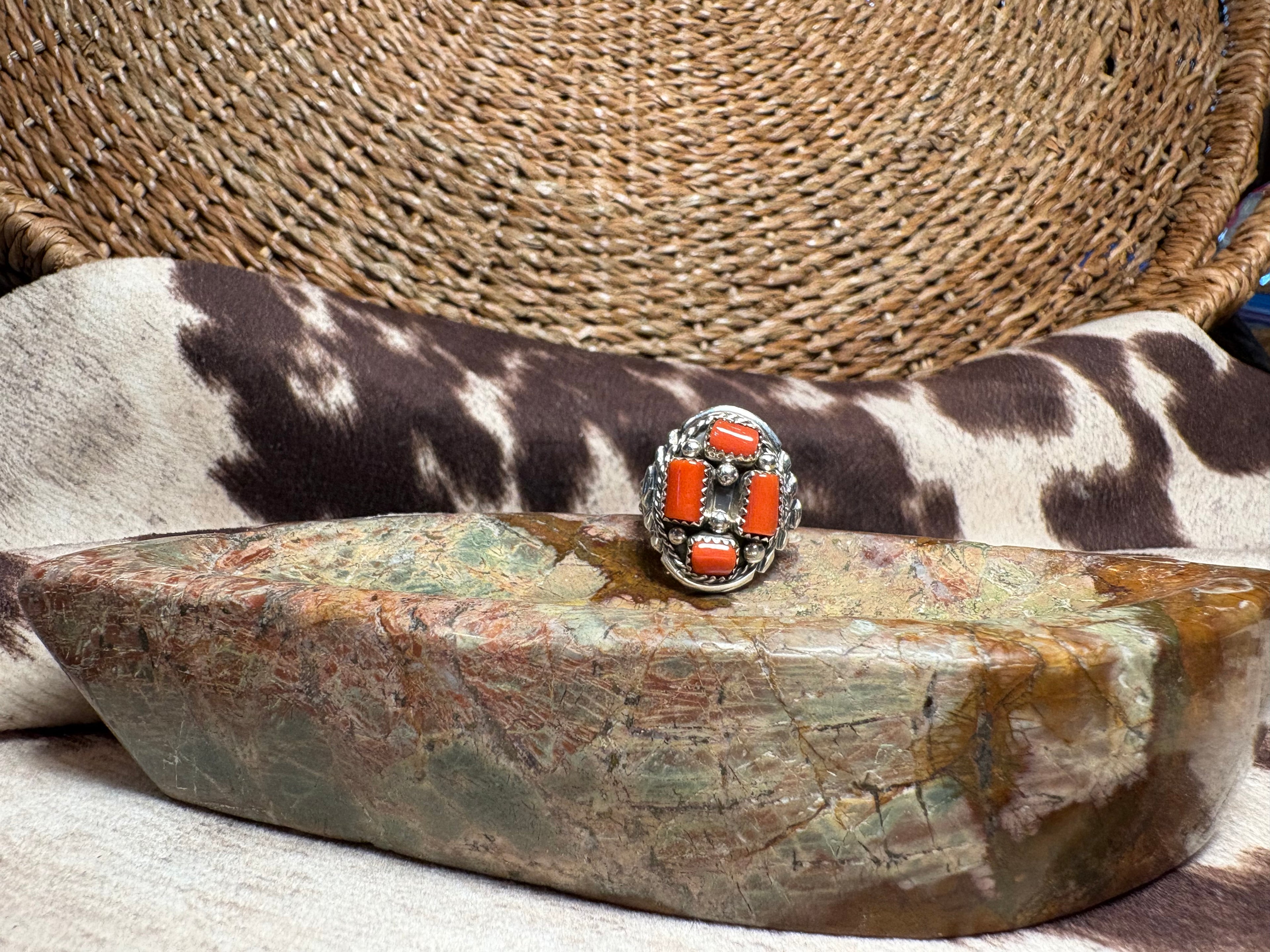 Sterling Silver Orange Cluster Ring