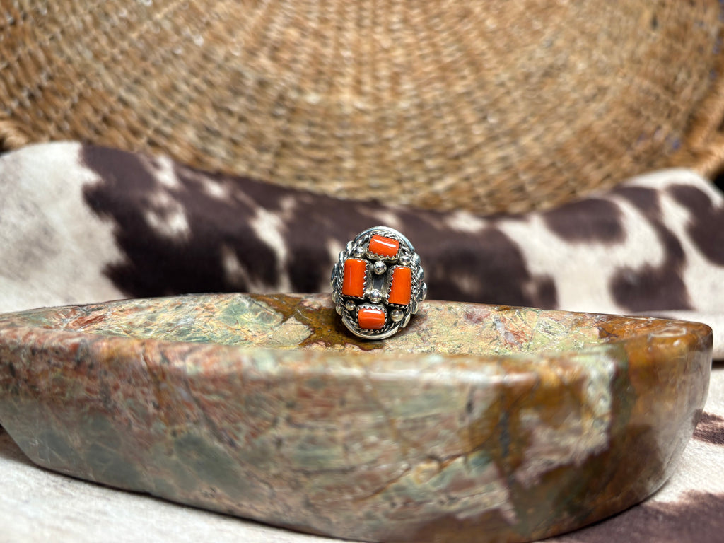 Sterling Silver Orange Cluster Ring