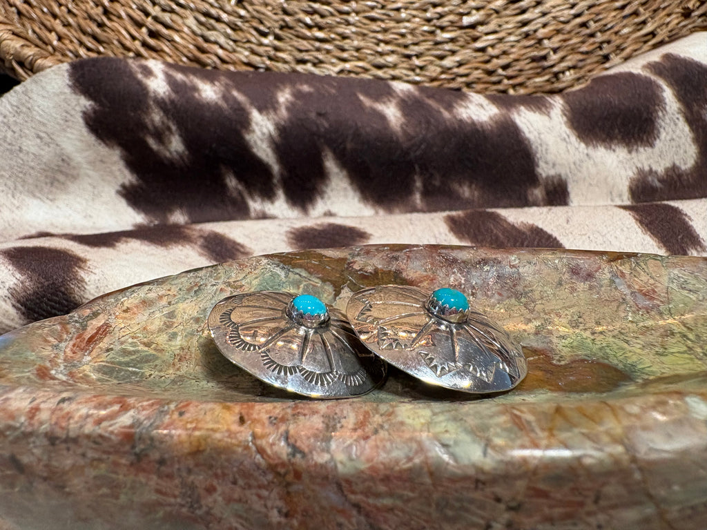 Sterling Silver Concho Turquoise Earrings