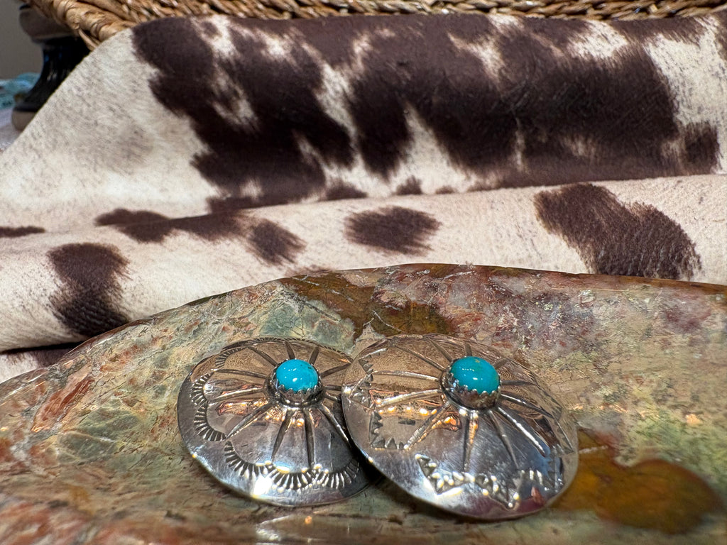 Sterling Silver Concho Turquoise Earrings
