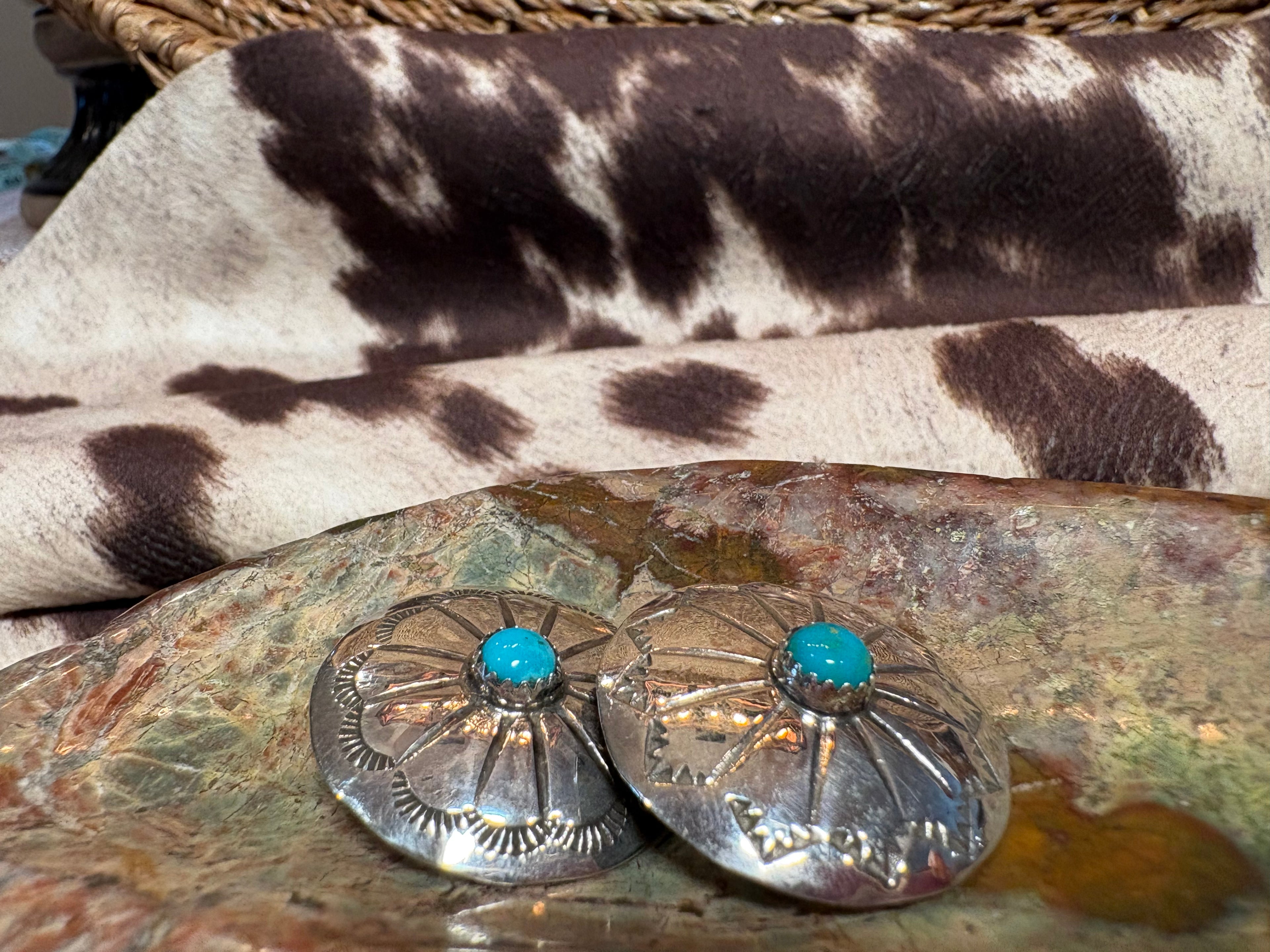 Sterling Silver Concho Turquoise Earrings