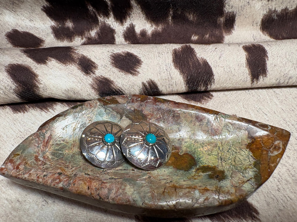 Sterling Silver Concho Turquoise Earrings