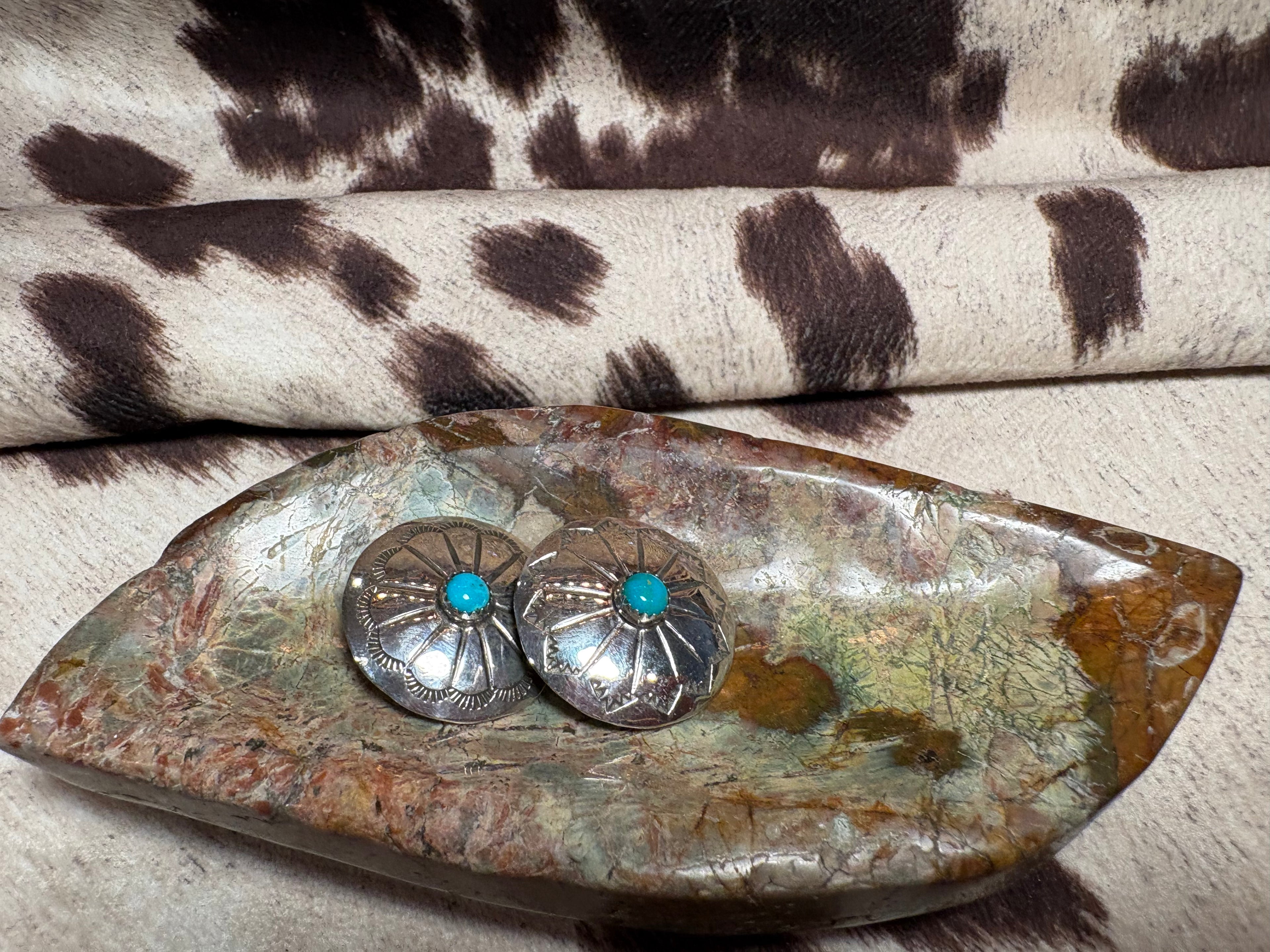 Sterling Silver Concho Turquoise Earrings