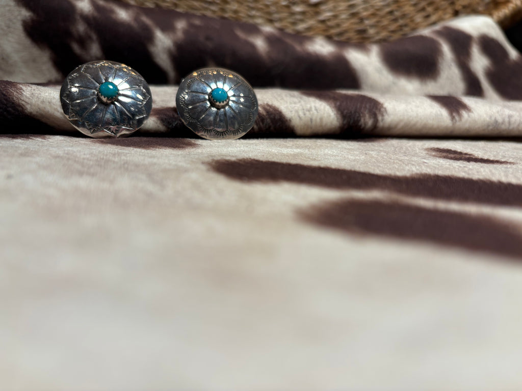 Sterling Silver Concho Turquoise Earrings