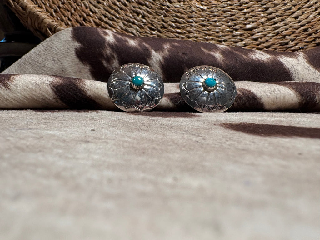 Sterling Silver Concho Turquoise Earrings