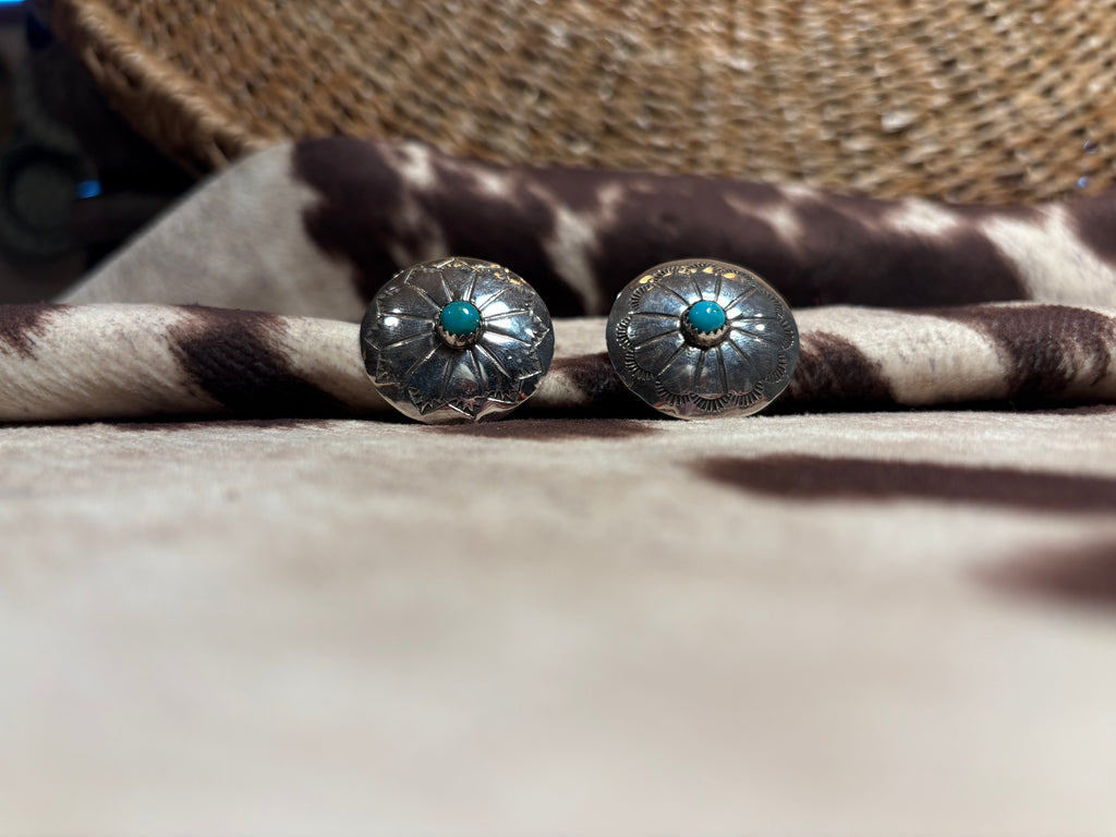 Sterling Silver Concho Turquoise Earrings
