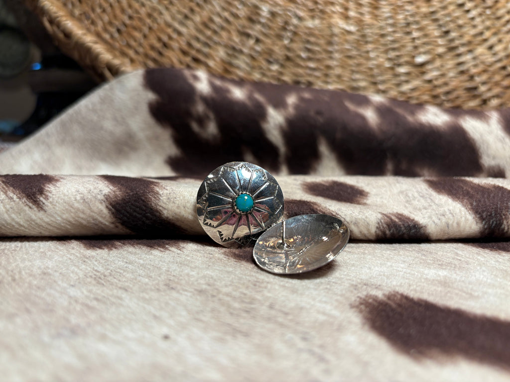 Sterling Silver Concho Turquoise Earrings