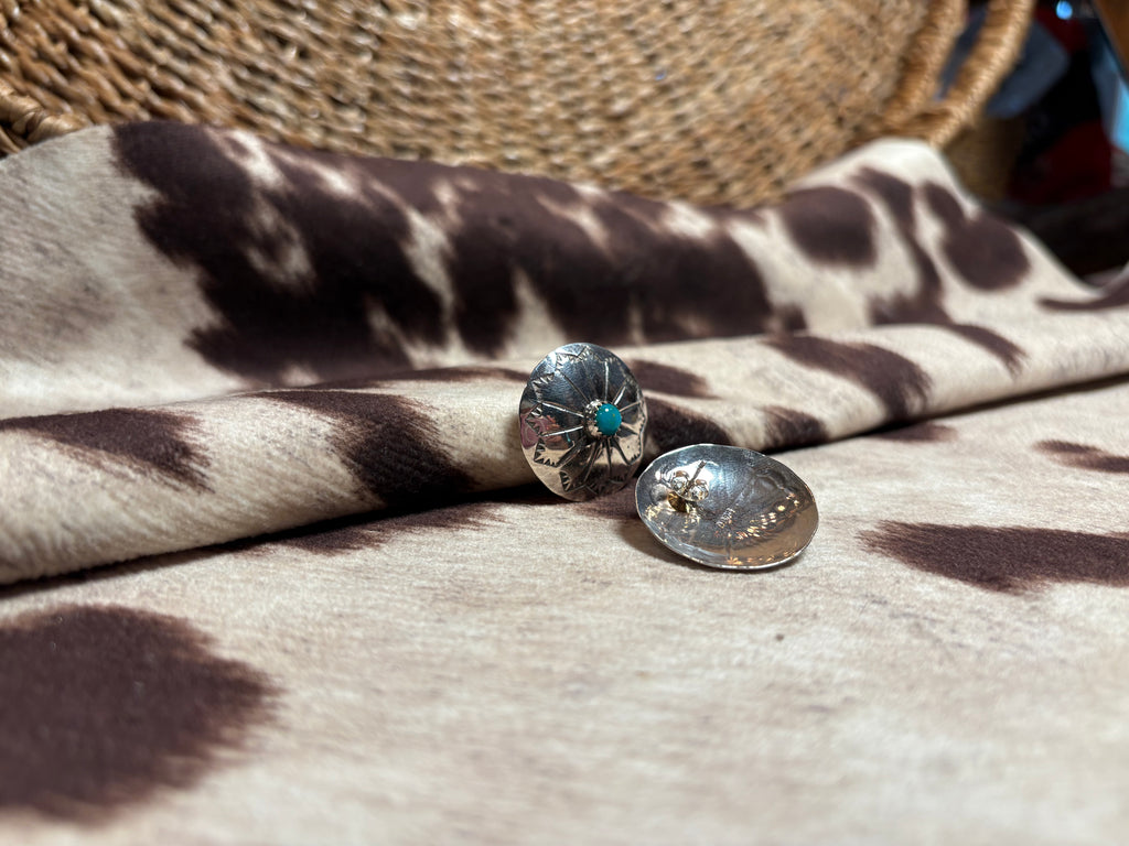 Sterling Silver Concho Turquoise Earrings
