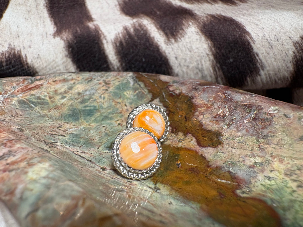 Sterling Silver Orange Spiny Stud Earrings