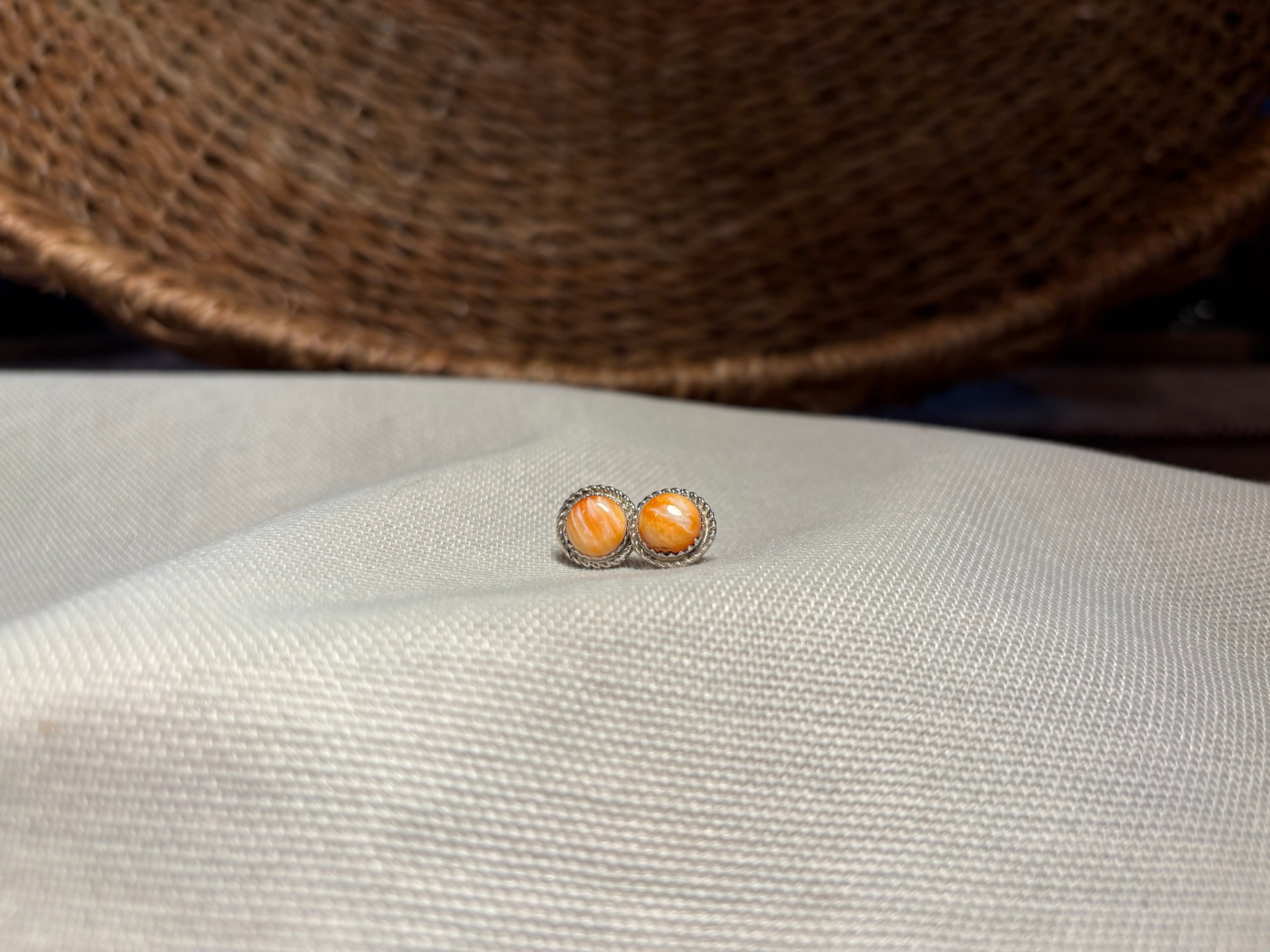 Sterling Silver Orange Spiny Stud Earrings