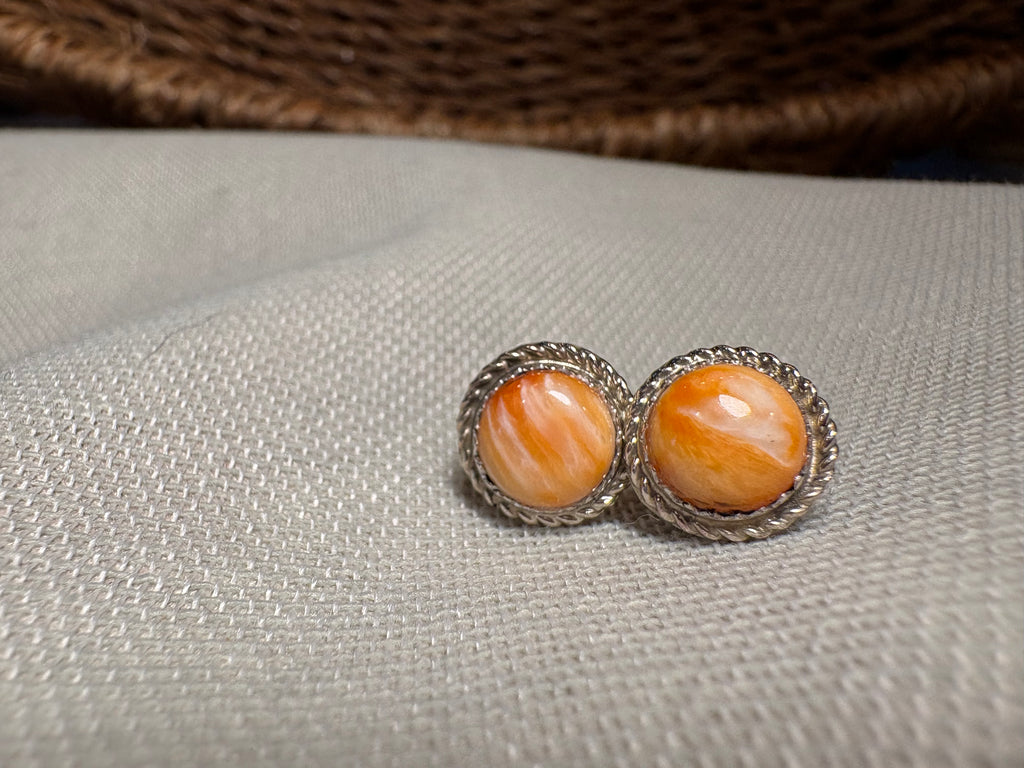Sterling Silver Orange Spiny Stud Earrings
