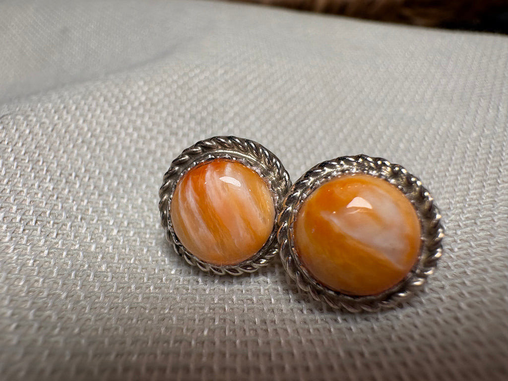 Sterling Silver Orange Spiny Stud Earrings