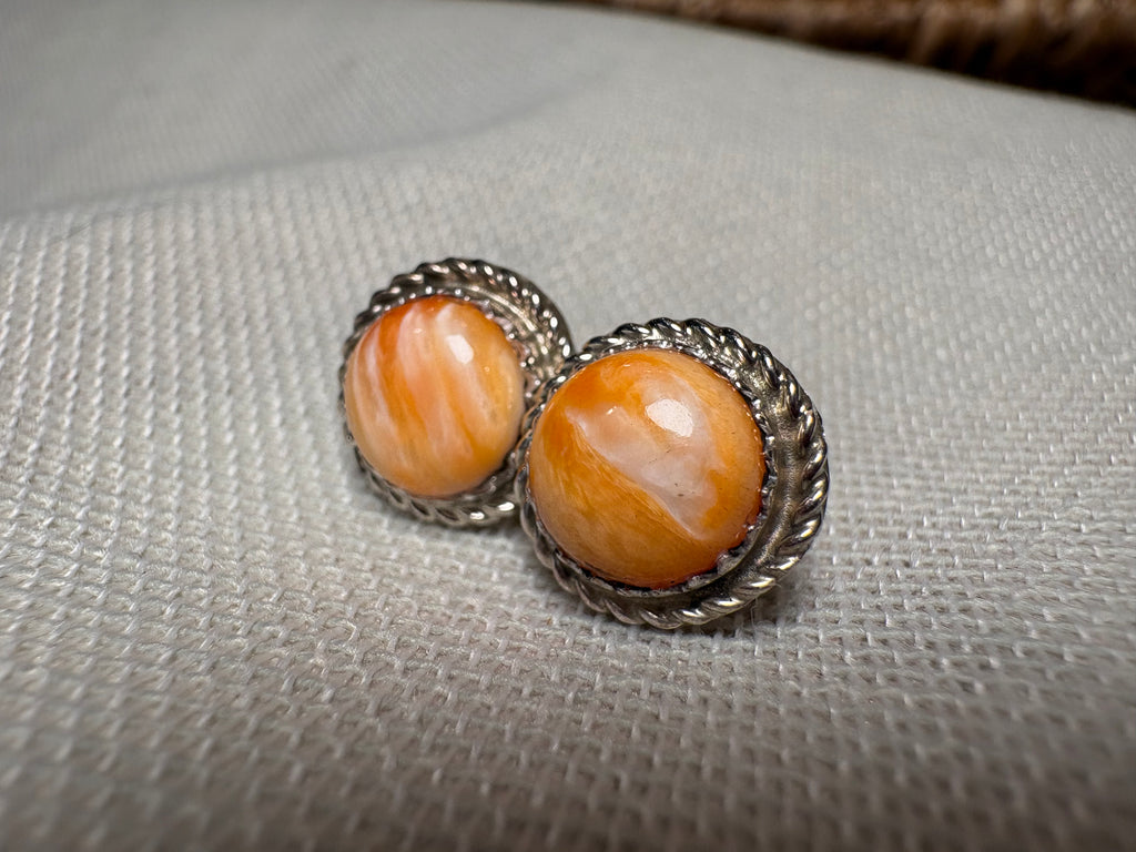 Sterling Silver Orange Spiny Stud Earrings