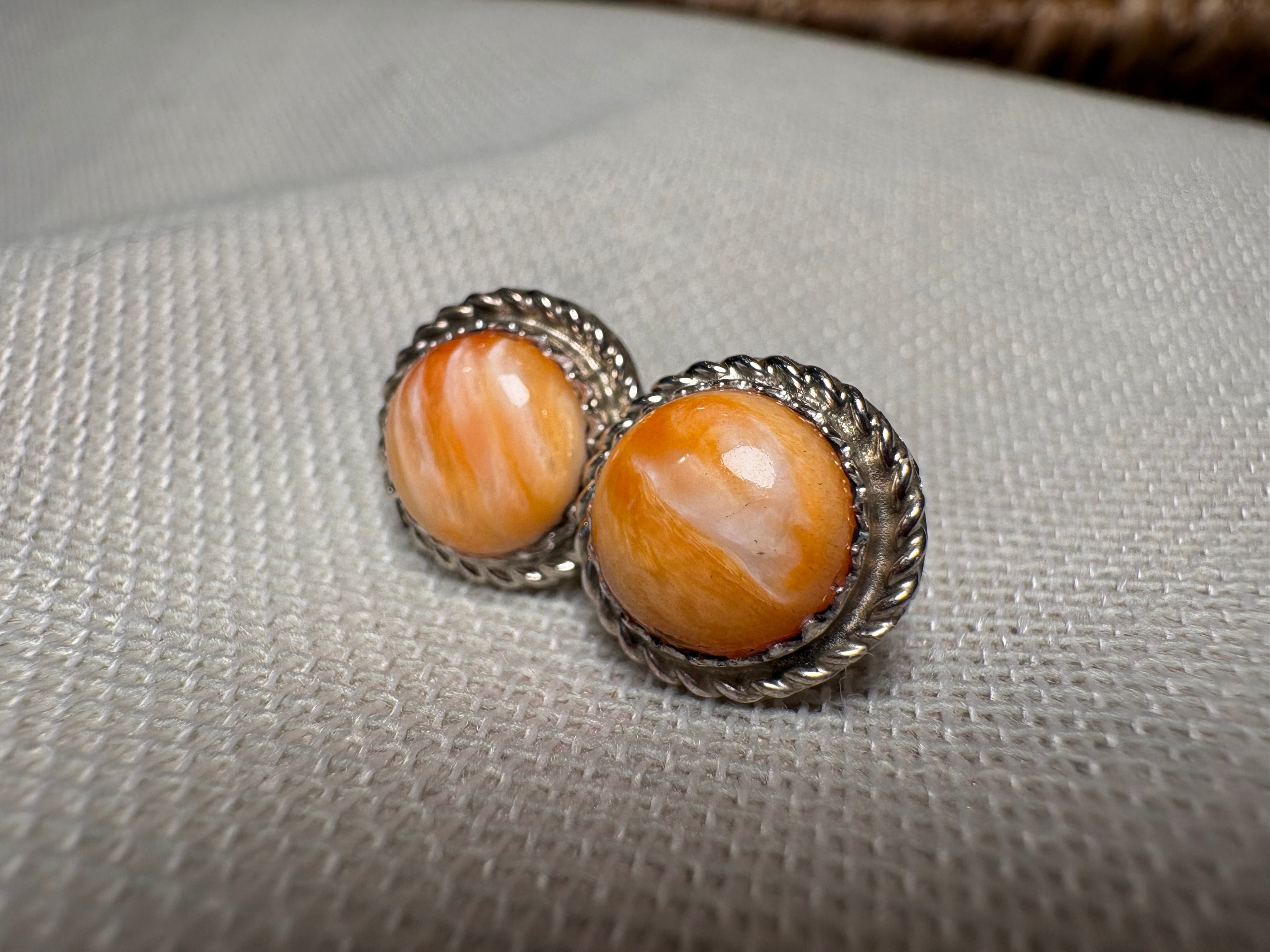 Sterling Silver Orange Spiny Stud Earrings