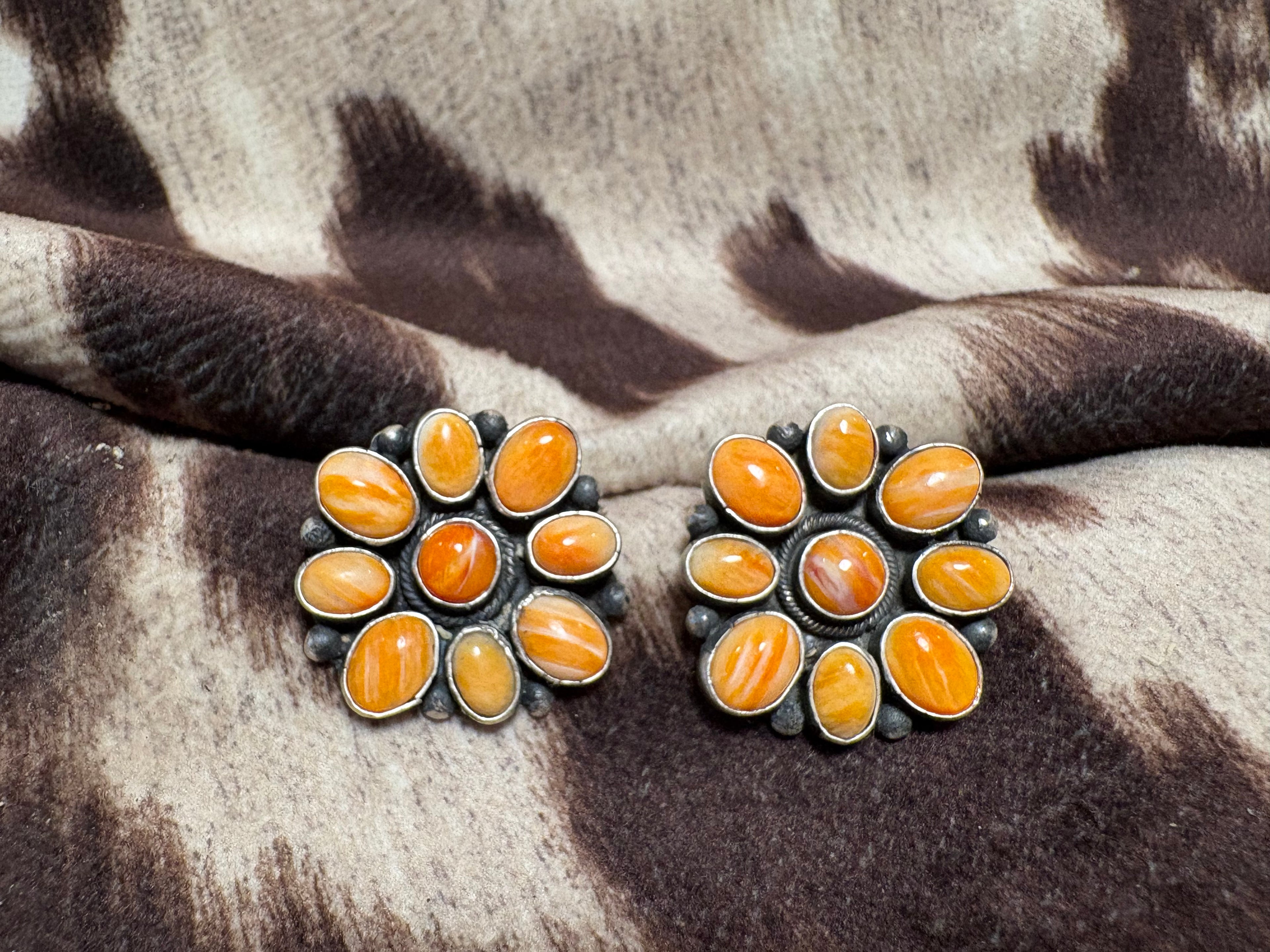 Sterling Silver Orange Spiny Cluster Earrings