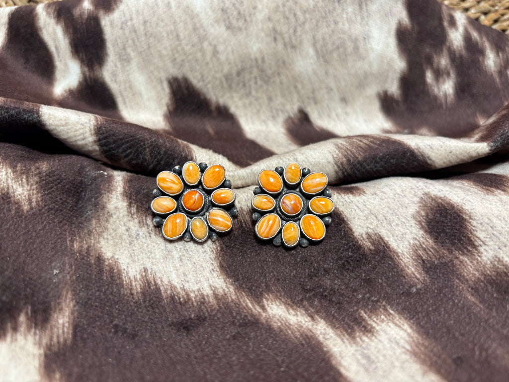 Sterling Silver Orange Spiny Cluster Earrings