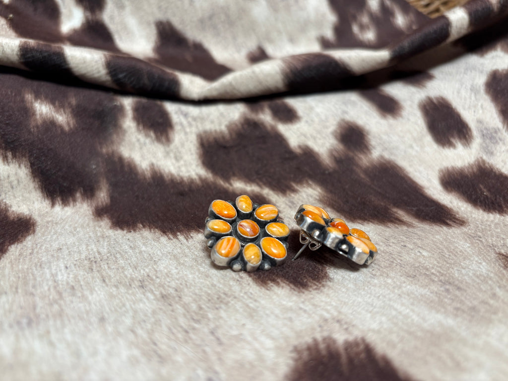 Sterling Silver Orange Spiny Cluster Earrings
