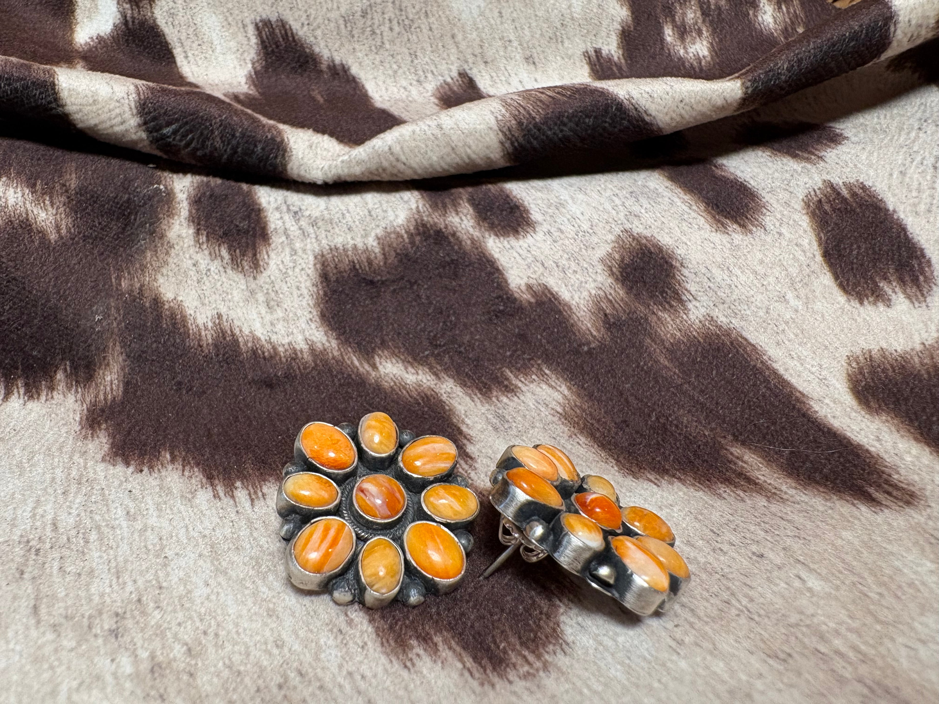 Sterling Silver Orange Spiny Cluster Earrings