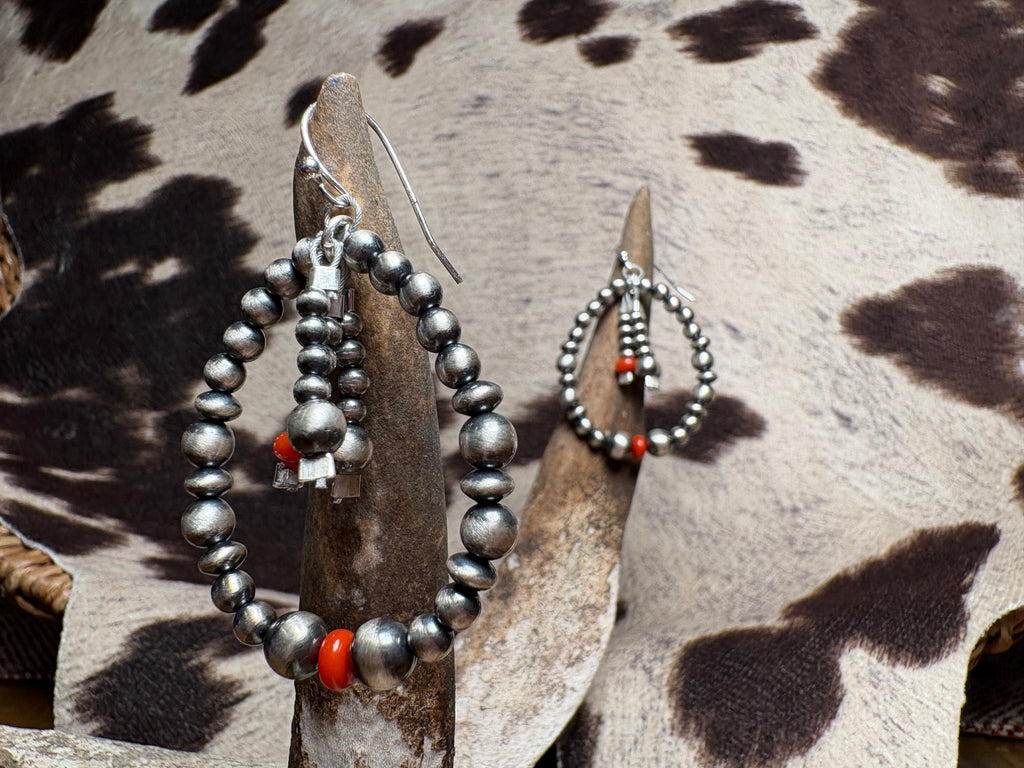 Sterling Silver Bead Hoop Earrings