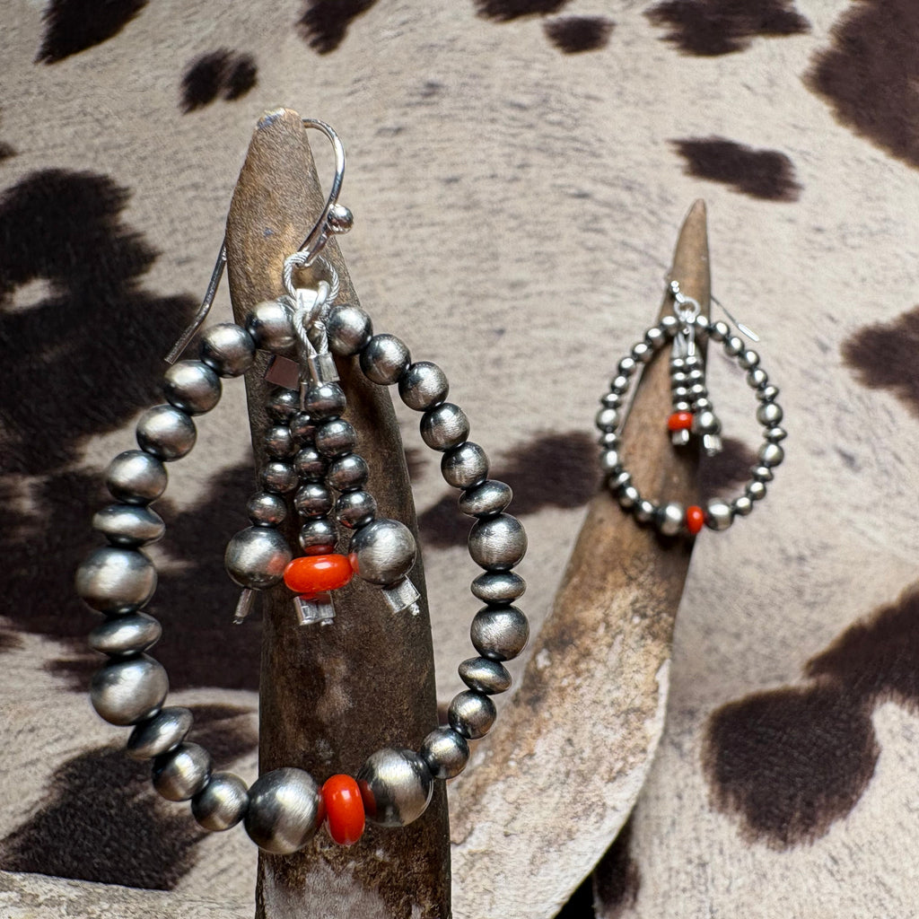 Sterling Silver Bead Hoop Earrings
