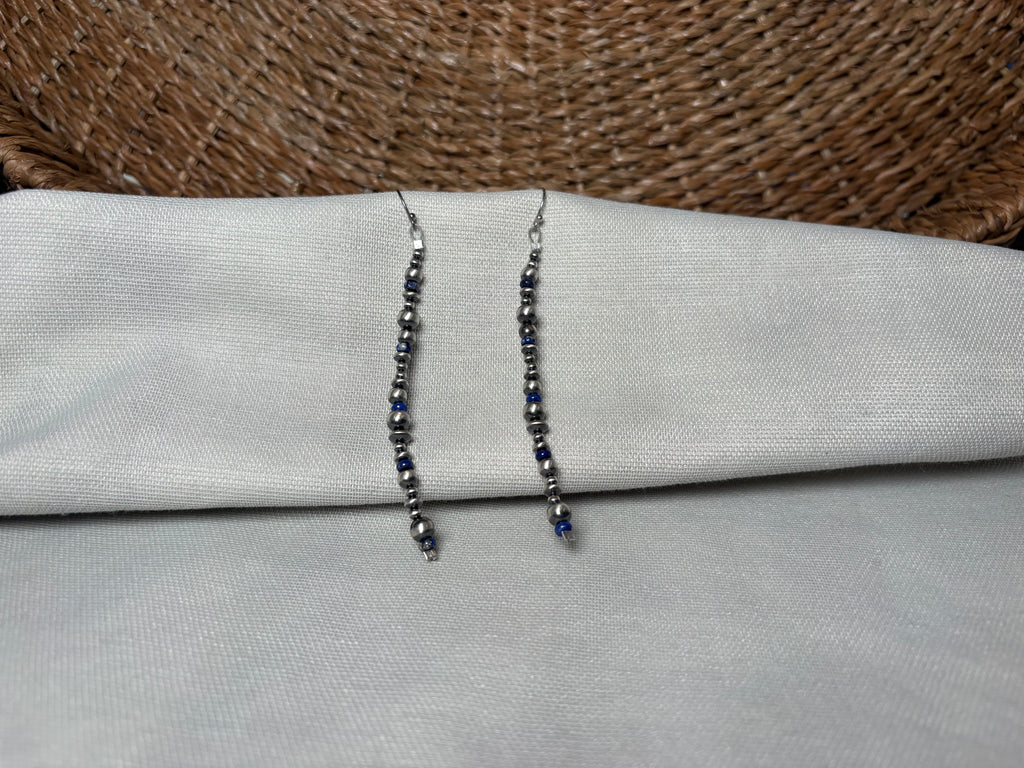 Sterling Silver Bead Lapis Earrings