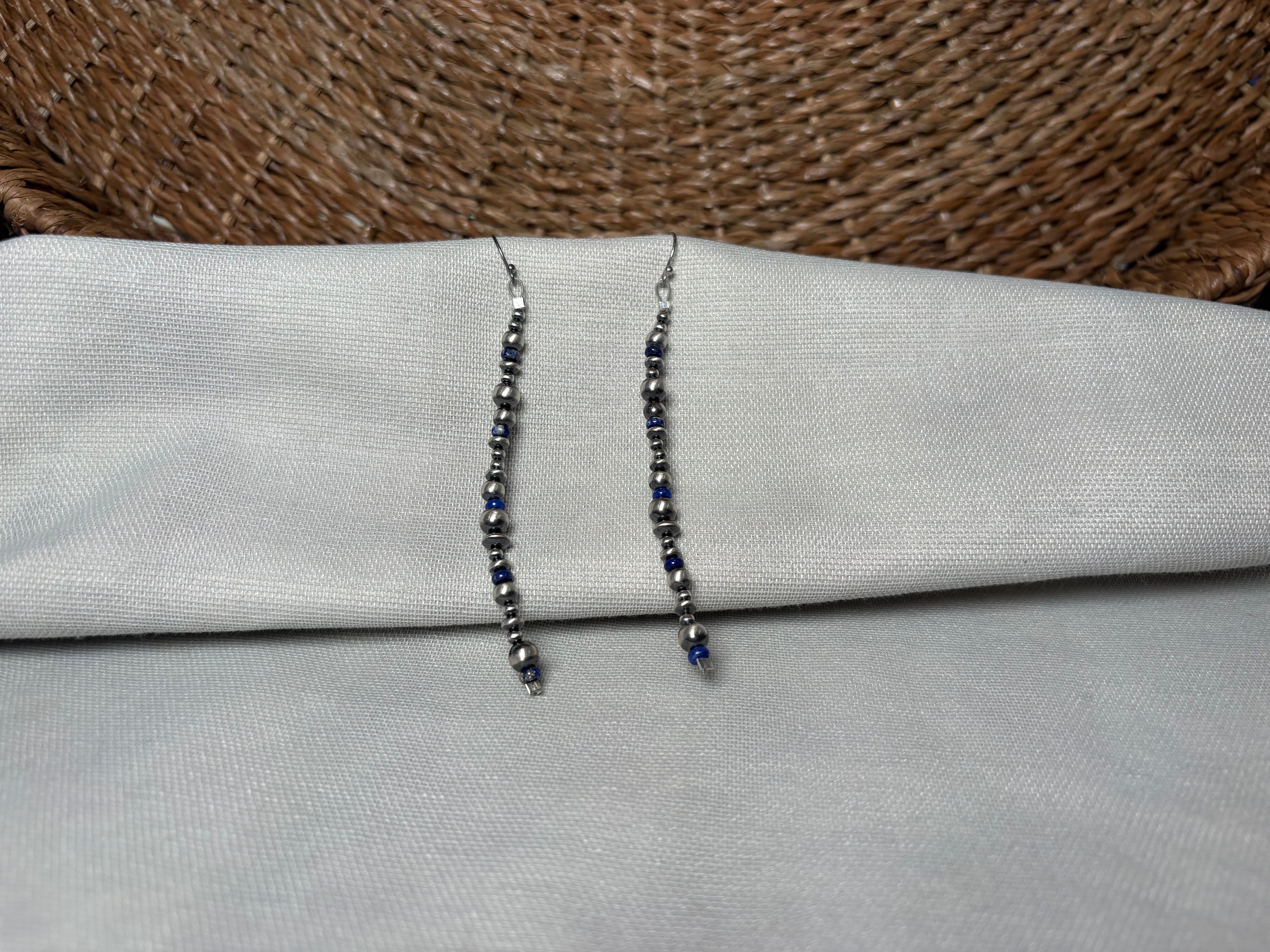 Sterling Silver Bead Lapis Earrings