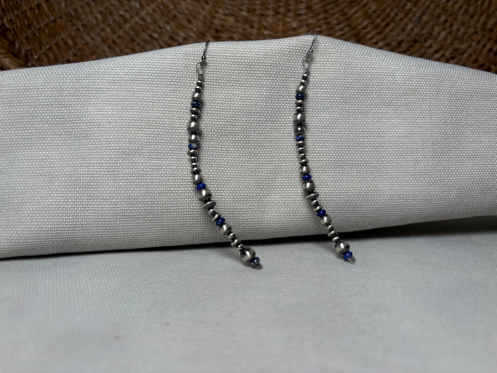 Sterling Silver Bead Lapis Earrings